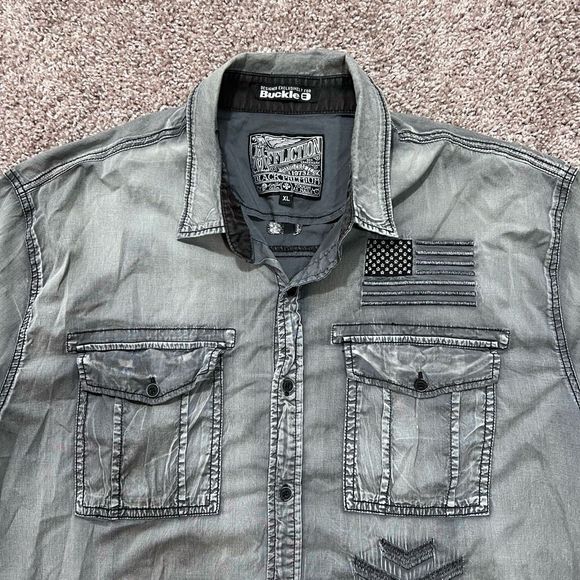 Affliction Black Premium Eagle Wing Button Stretch Shirt Mens Size XL Graphite - Picture 2 of 9